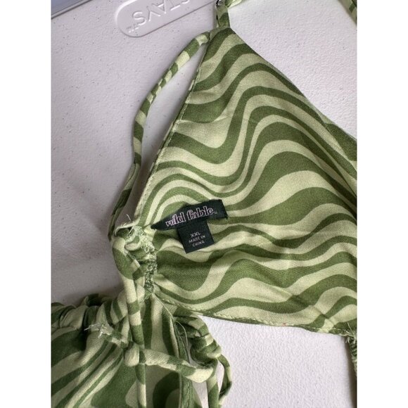 Wild Fable XXL Green Wavy Print Strappy Midi Dress Keyhole Babydoll Y2K Jungle - Picture 7 of 9